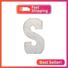 ABELOTS Distressed White Wash Wood Letter Decorative Signage, 10.0 x 5.91 inches