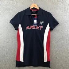 New Ariat Womens Team Polo Shirt Navy Red White Athletic Equestrian Top Size M
