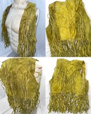 VTG 60S 70S WOMENS S GREEN SUEDE LEATHER FRINGE DISCO HIPPY WESTERN VEST JACKET