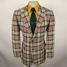 Vtg 60s 70s Johnny Carson Blazer Suit Jacket Sport Coat Wool Plaid MCM Mens 44