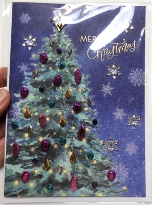 1 Papyrus Card High Quality Jeweled Christmas Tree Joyful Wished Happiness Peace