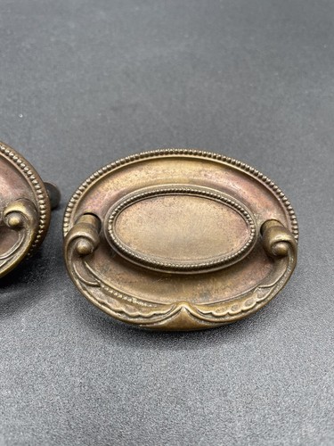 Vintage Stamped Brass Cabinet Drawer Drop Handle Pull 2” Screw Spread - Picture 3 of 4