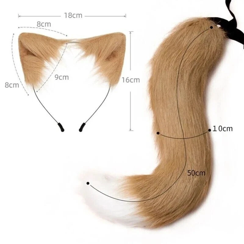 Faux Fur Fox Wolf Ears Headband Furry Long Tail Anime Cosplay Halloween Costume - Image 3 of 4