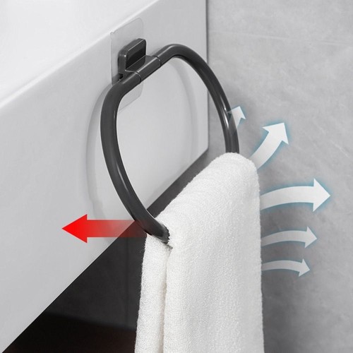 Plastic Washhand Hanger Ring Self-adhesive Towel Bar Bathroom Kitchen - Picture 4 of 10
