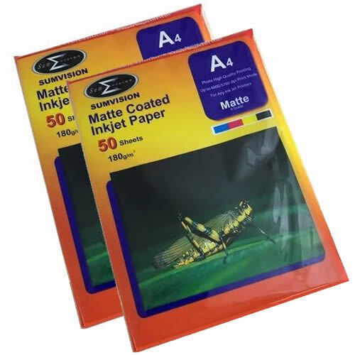 100 Sheets Sumvision A4 180GSM Matte Coated White Inkjet Photo Paper A Grade 