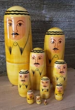 Vintage Russian Nesting Dolls Set Of 10 Wood Arab Sheik Matryoshka Hand Painted