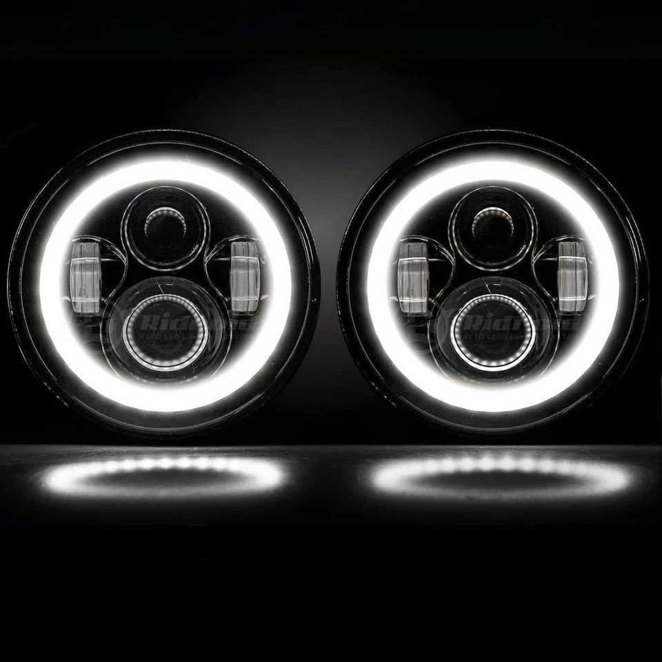 Faro LED DRL ojos de ángel para motocicleta Harley-Davidson Honda Yamaha de 7 pulgadas Foto 2 de 4