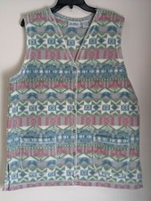 Women's Vintage Aztec/Southwestern Print Fleece V-Neck Vest Size Large