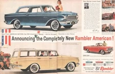 1961 AMC Rambler American Custom 2 Door 2 Page Vintage Print Ad Roes Flowers Art