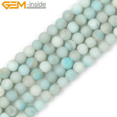 Big Hole Amazonite Beads 15" - Frosted Matte Blue Natural Stone Strand Making - Picture 9 of 23
