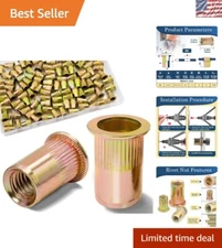 115Pcs M6 Rivet Nuts - Zinc Plated Carbon Steel Flat Head Threaded Inserts