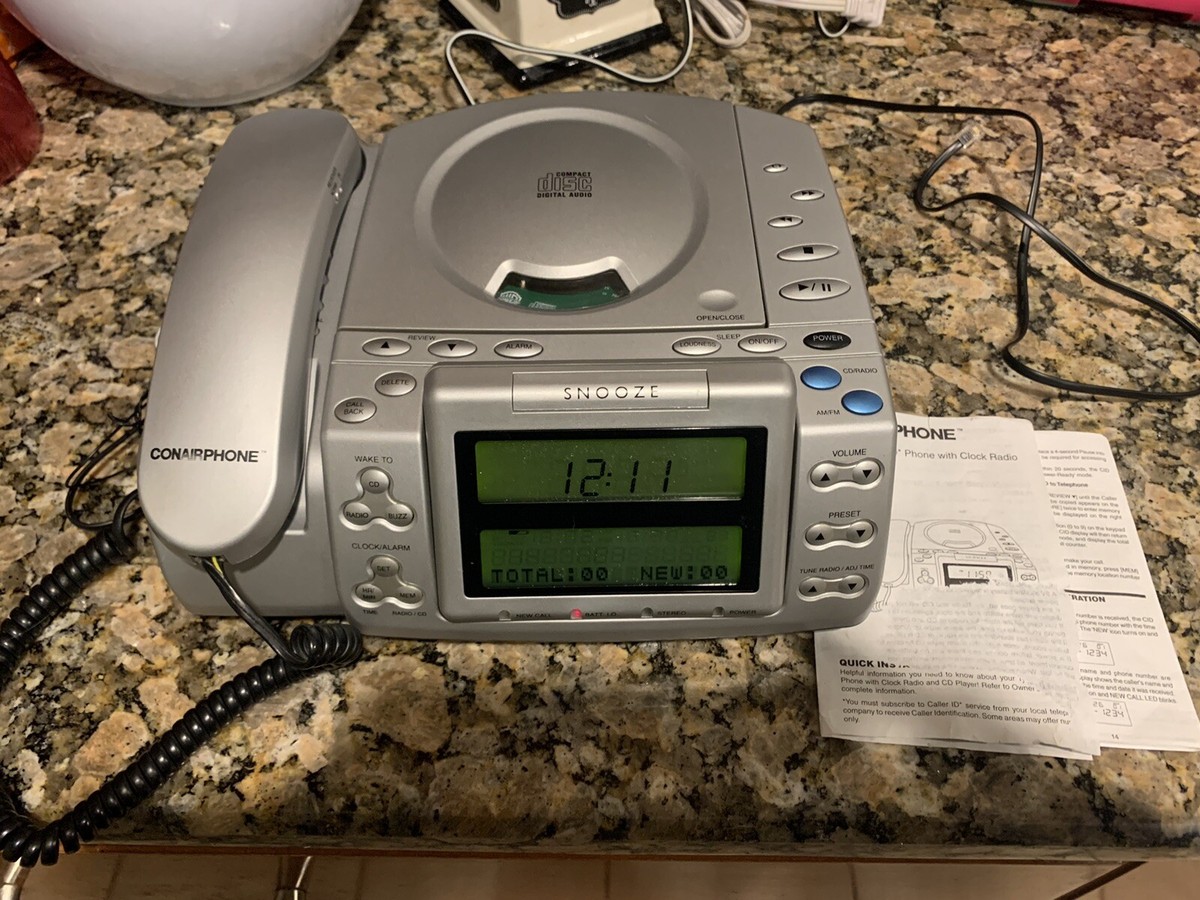 conair cid500 telephone am/fm radio alarm clock cd player callerID
