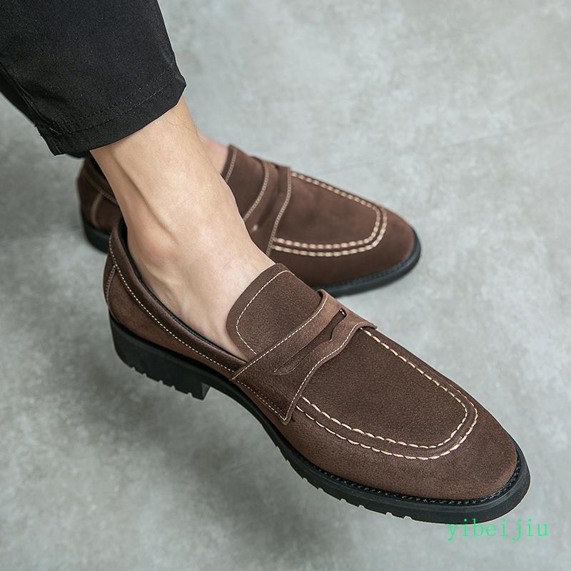 Loafers Men's Suede Round Toe Wedding Party Slip On Retro Dress Shoes Vintage SZ-image