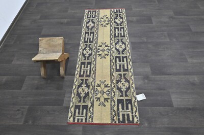 Vintage Turkish Runner Rug 2x5ft Wool Anatolian Handmade Hallway Oushak BEIGE