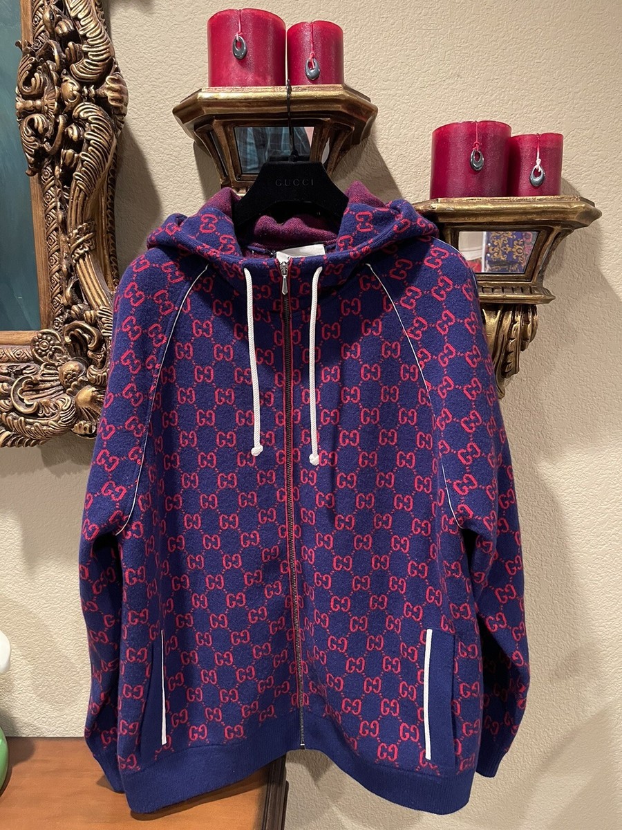 100% Authentic GUCCI Navy & Red GG Wool Jacket Size: S | eBay