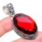 Silver Vintage Pendant 2.17" J526 Mozambique Garnet Gemstone 925 Sterling