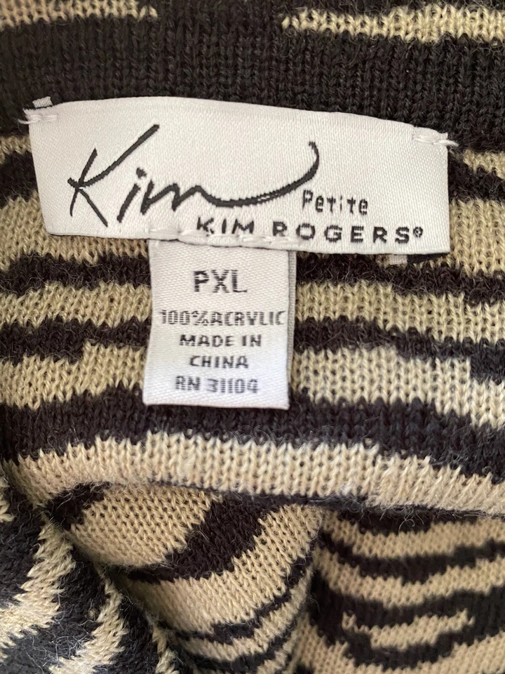 Kim Rogers Cárdigan Suéter Mujer PXL Tostado Negro Estampado Animal Mob Esposa Dinero Antiguo Foto 4 de 4