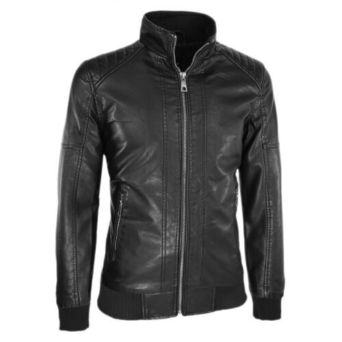 Giacca Moto Uomo Giubbotto Leggero Eco Pelle Giubbino Slim Fit Casual VEQUE - Afbeelding 13 van 40