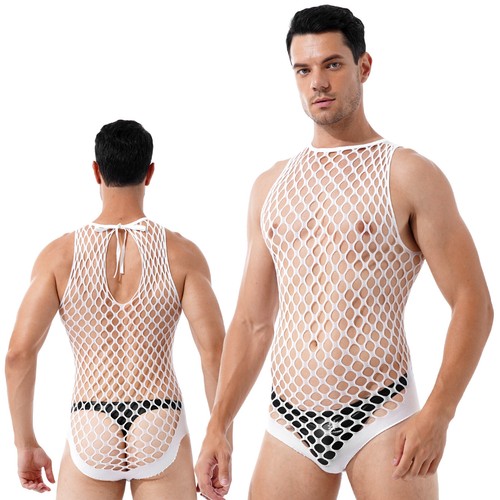 Hombre Ver a través de una pieza Fishnet Teddy Hollow Out Bodysuit Babydoll Nightwear - Imagen 57 de 70