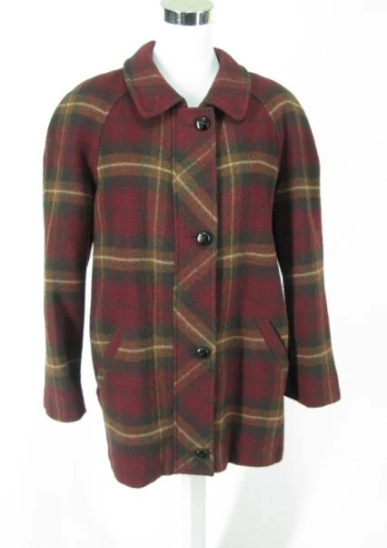 Abrigo Coche Mackintosh De Colección Talla 10P Borgoña Rojo Mezcla Lana Abrigo Cuadros  Foto 3 de 4