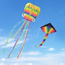 2 Pack Kites - Large Octopus/Rainbow Delta Kite for Kids  Adults