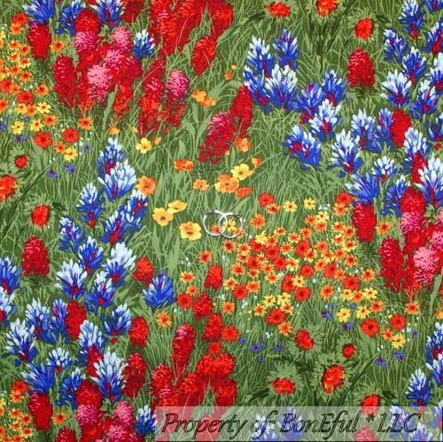 BonEful FABRIC FQ Cotton Quilt VTG Green Grass Wild Flower Blue Red Country Farm - Picture 11 of 11