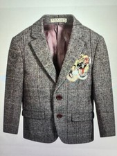Boy's Jacket - Romano Luxury Grey Tweed - Tiger embroidery. NWT. Size 14.