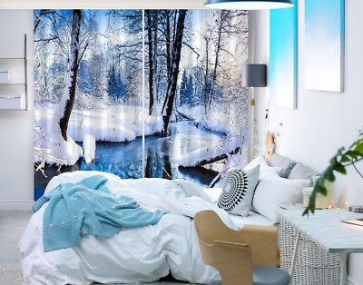 3D Winter Schnee H2262 Foto Blockout Vorhang Stoff Fenster Honey 2023