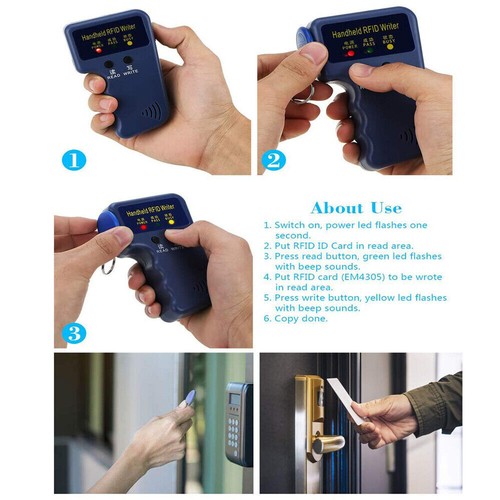 Lettore chiavi ID fotocopiatrice carta RFID portatile scrittore 125KHZ duplicatore clonatore 5 etichette - Foto 2 di 9