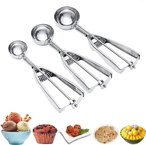 Ice Cream Scoop, 3Pcs Cookie Scoop Set, Stainless Steel Ice Cream Scooper with T