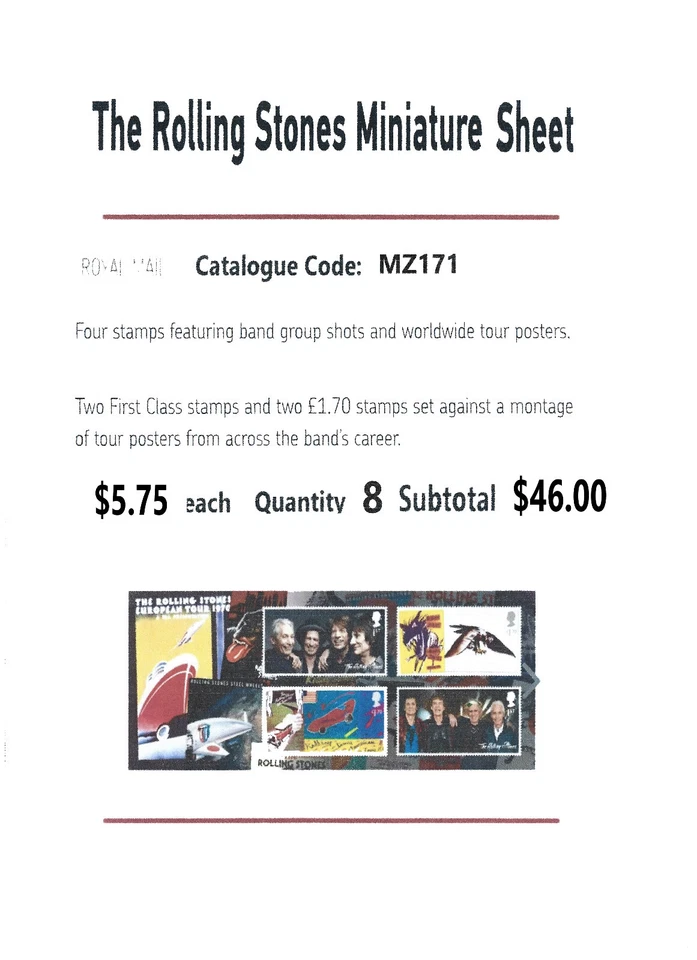 Hojas de colección y estampillas de arte Royal Mail Rolling Stones Foto 3 de 4