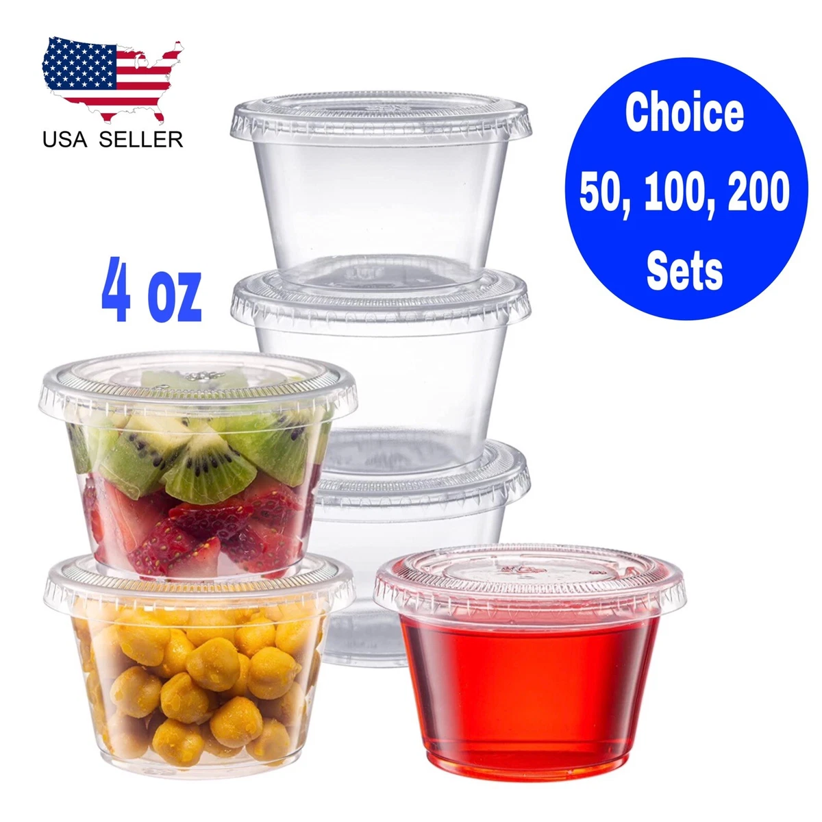 Food Take Away Clear Plastic Cup Lid Disposable Container Chutney Sauce  Shot US