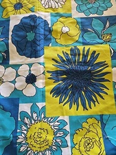 Vtg 70s retro Mill Fabrics Corporation Cotton Fabric Turquoise Lime floral 1 yd