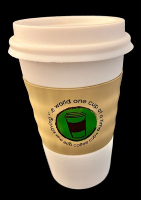 Eco Saving Coffee Cup 12 oz White Save the World One Cup at a Time Weighs 15.2
