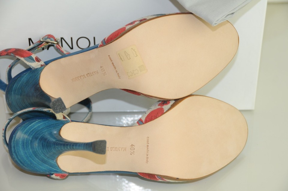 Sandales MANOLO BLAHNIK MARGA - Taille 40.5 US - Beige, Jaune, Marron, Rouge, Lin - Neuves