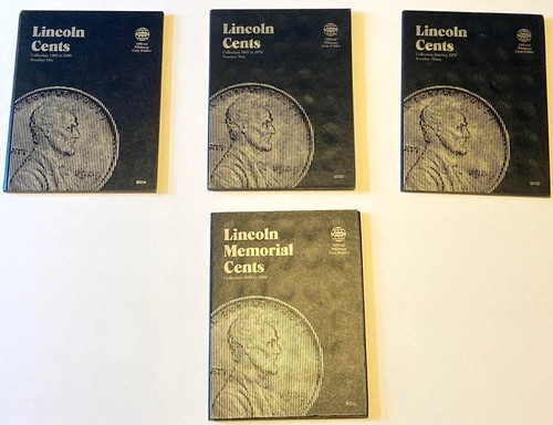 4 Whitman penny Albums, 1941, 1951, 1975, 9004 9030 9033 9000