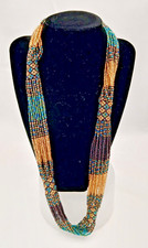 African Necklace Maasai Traditional Gold: Brown: Blue: Beaded