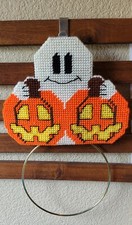 Completed Plastic Canvas Ghost and Jack-o'-lanterns Hanger for Hand Towel