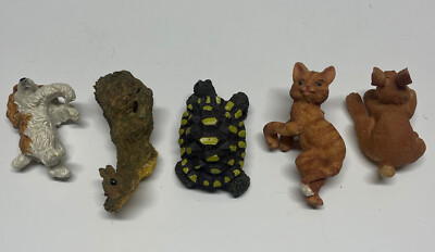 Vintage Pot Buddies Set of 5 Dog Squirrel Tortoise Cat Rabbit Flower Pot Decor
