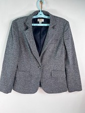 Talbots Womens Blazer Gray One Button Knotch Point Dress Jacket Blazer 12