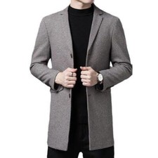 Mens Mid Length Slim Fit Jacket Business Dress Casual Work Single Breasted Coats