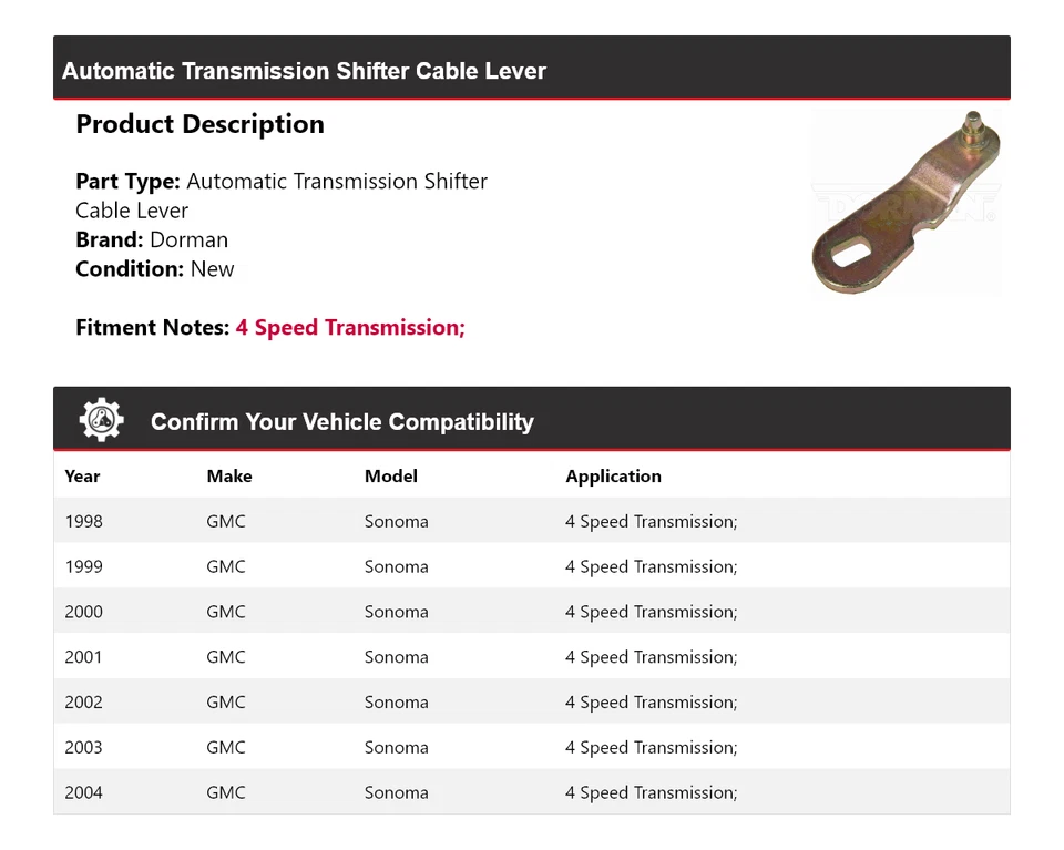 Palanca de cambios de transmisión automática 1999 para GMC Sonoma Dorman 1998-2004 Foto 2 de 4