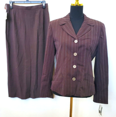 その他 S NWT Harve Benard/Talbots Mismatch Stripe Brown/Brown 2 Pc Skirt