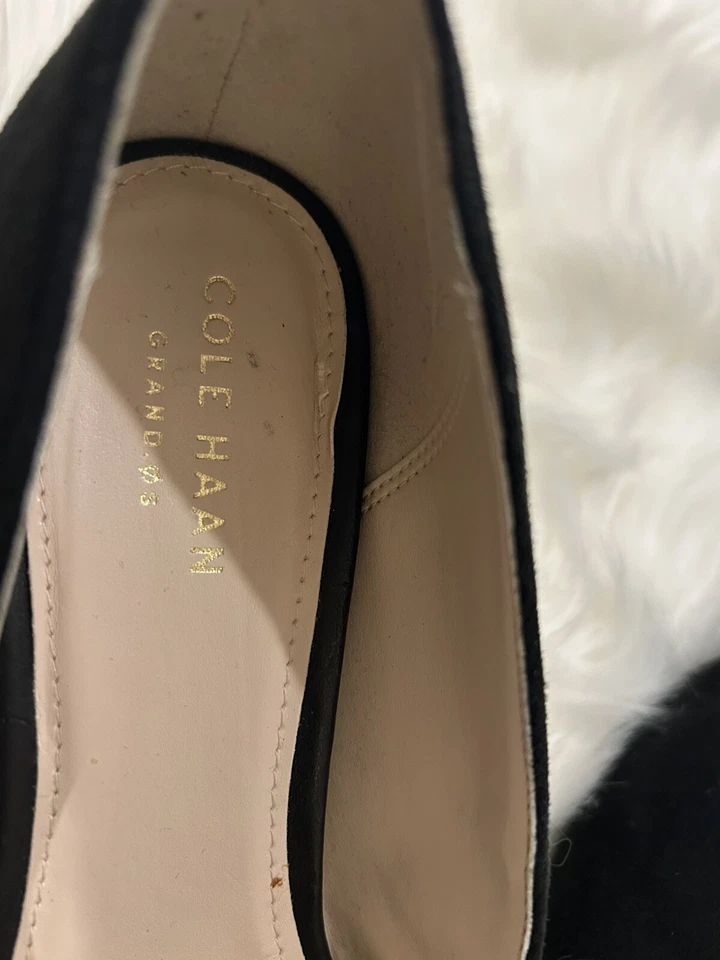 Cole Haan Negro Gamuza Puntera Almendra Tacones Bloque Sin Cordones Zapatos Tacones Talla 7B Foto 4 de 4