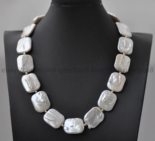 Collar de perlas de agua dulce blancas naturales genuinas cuadradas de 15x20 mm 14-48 pulgadas - Imagen 7 de 18
