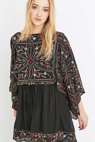 Nuevo FREE PEOPLE Mujeres Frida Estampado Boho Hippie Cortina Mangas Sexy Mini Vestido - Imagen 4 de 4
