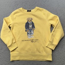 Polo Ralph Lauren Sweatshirt Boys 8-10 Yellow Preppy Polo Bear Graphic Fleece