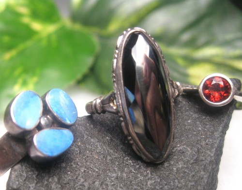 Vintage All Sterling Silver Ring LOT UNCAS HEMATITE BLUE AGATE & GARNET 11.1g - Picture 3 of 15