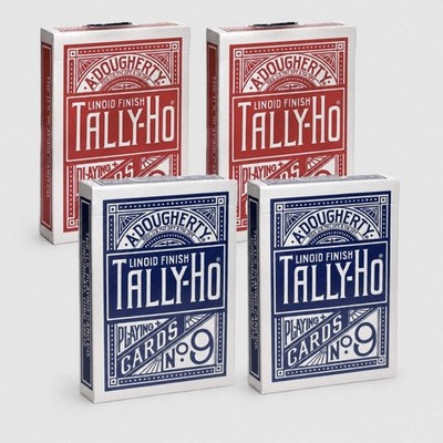 4x Bicycle Tally-Ho Circle Spielkarten Rot & Blau Poker Zauberkarten