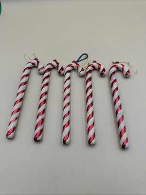 #N26- Set of 5 Red & White 7  Candy Cane Ornaments for Christmas Tree Decor